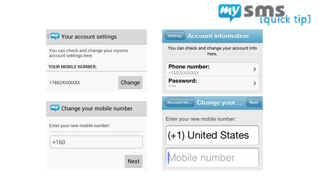 Change your mobile number in the mysms settings